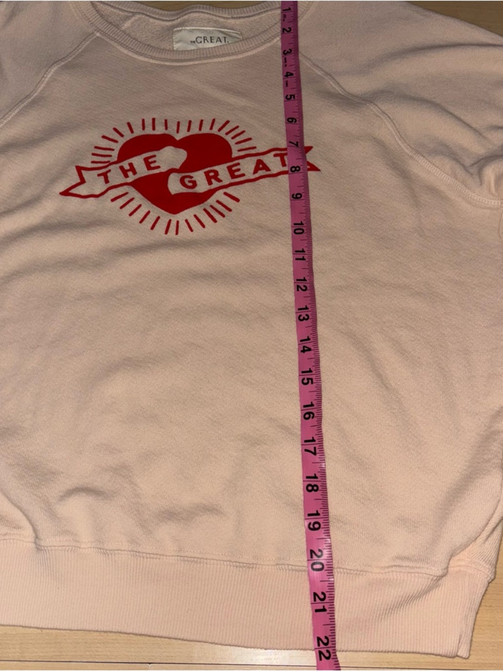 The Great Shrunken Graphic Heart Sweatshirt Sz 1(Small) Whisper Pink 100% Cotton - Picture 9 of 11